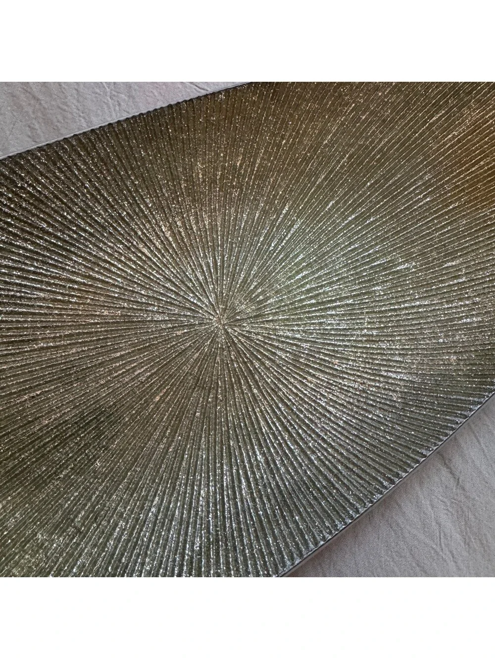 Simplydesignz Handcrafted Aluminum Oval Tray Silver Texture Sunburst Platter MCM
